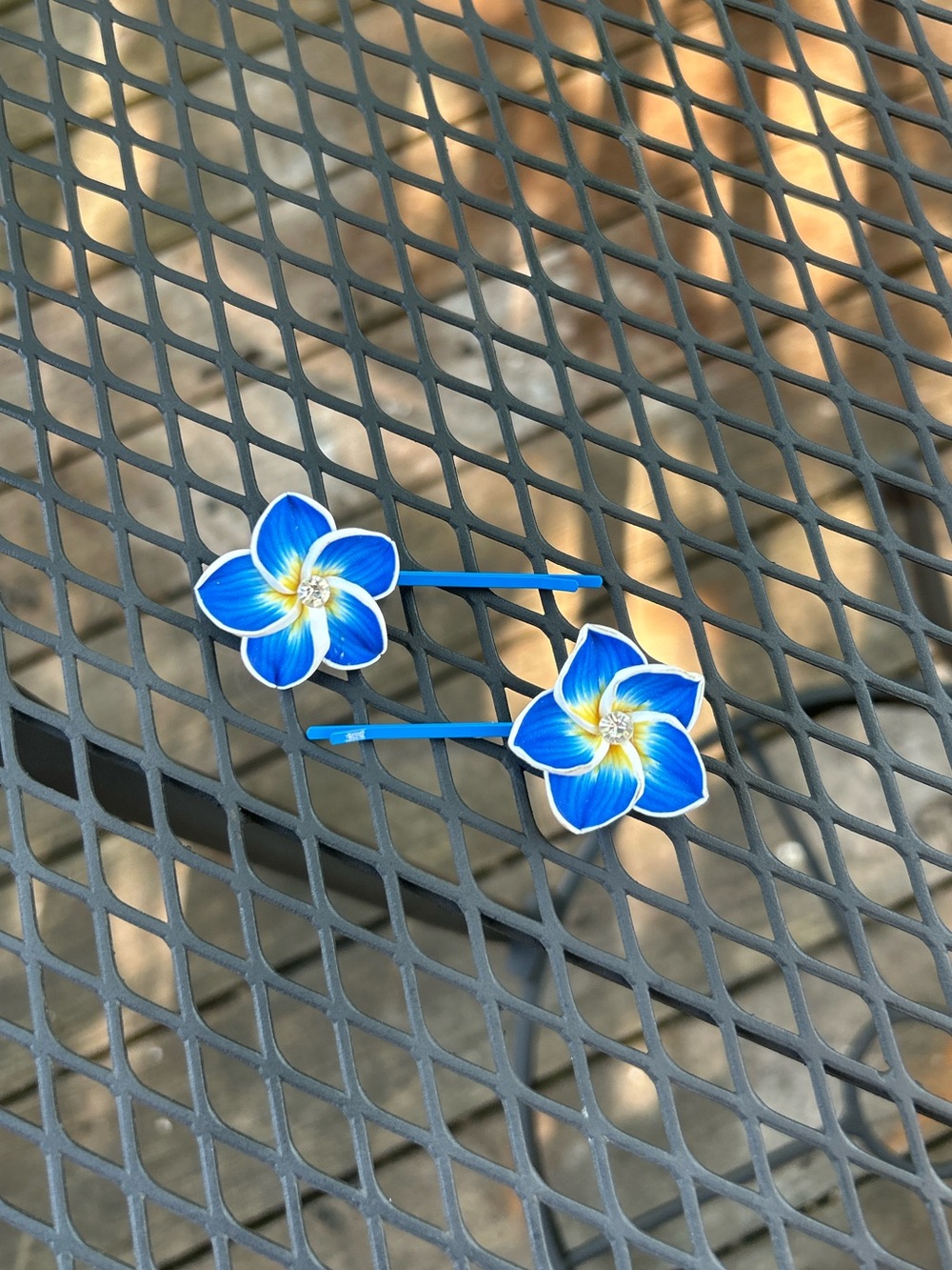 Blue Floral Hair Pins - Pair